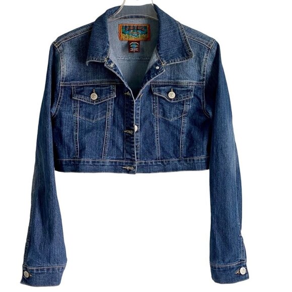 Paris Angel Embellished Crop Demin Jean Jacket Large - Picture 2 of 12